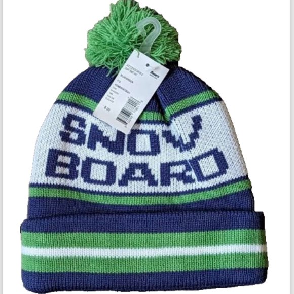 NWT Sears One Size Snowboard Beanie Hat Green Blue with Pom Pom Adult/Ki… - Picture 4 of 5